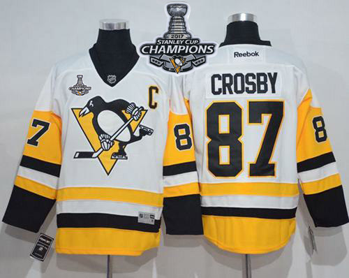 Penguins #87 Sidney Crosby White New Away Stanley Cup Finals Champions Stitched NHL Jersey - Click Image to Close